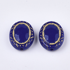 Dark Blue Plating Acrylic Beads, Metal Enlaced, Oval, Dark Blue, 17.5x13.5x6mm, Hole: 1.6mm, about 590pcs/500g