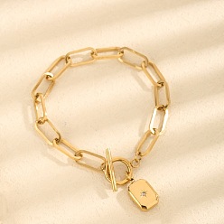 Золотой 304 браслеты из нержавеющей стали с микрофиброй и подвесками из кубического циркония, браслеты-цепочки со скрепками для женщин, прямоугольник со звездой, золотые, 6-3/4 дюйм (17 см)