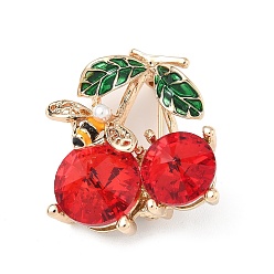 Красный Вишня с пчелиной эмалью, Броши из сплава со стразами для рюкзака, с пластиковой жемчужины, красные, 30.5x28 мм