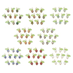Золотой 80шт 8 стили натуральные драгоценные камни цветы подвески, с прозрачным акриловым светло-зеленым листом и петлями из медной проволоки, золотые, 13~13.5x11.5x3.5 мм, отверстие : 2.5x3 мм, 10 шт / стиль