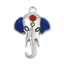 Platinum 304 Stainless Steel Enamel Pendants, Elephant Charms, Platinum, 28x19.5x3.5mm, Hole: 2.5mm