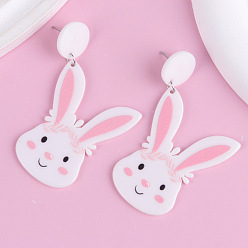 Кролик Пасхальные акриловые серьги-гвоздики с блестками, платина, кролик, 66x36 мм