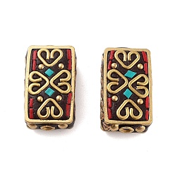 Красный Индонезийские бусины ручной работы, латуни и смолы, прямоугольные, красные, 24x14.5x9.5 мм, отверстие : 1.9 мм