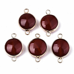 White Jade Natural White Jade Links Connectors, with Light Gold Plated Brass Findings, Flat Round, Dyed & Heated, Brown, 23~25.5x15~17.5x4~7mm, Hole: 2mm