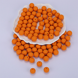 Orange Round Silicone Focal Beads, Chewing Beads For Teethers, DIY Nursing Necklaces Making, Orange, 15mm, Hole: 2mm
