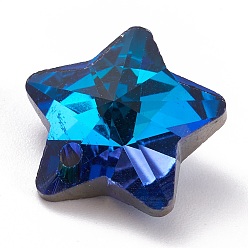 Озёрно--синий Гальванические стеклянные подвески, граненые, звезда, Плут синий, 13x13.5x7 мм, отверстие : 1.2 мм