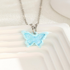 Cielo Azul Mariposa acrílica 201 Collares de cadena de cable de acero inoxidable para mujer, el color plateado de plata, el cielo azul, 15.75 pulgada (40 cm)