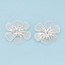 Серебро Шапочки и конусы для бусин, латунные, цветок, серебряные, 27.5~31x27.5~31x4 мм, отверстие : 0.9 мм