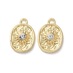 Золотой Стойки подвески обшивки сплава, со стразами, солнечные чары, золотые, 18x12x3.5 мм, отверстие : 1.8 мм