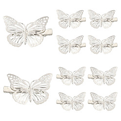 Платиновый & Серебристый 12шт. 2 стили железных заколок-крокодилов для волос для женщин и девушек, бабочка, Платина и серебро, 53~55x35x10.5~11 мм, 6 шт / стиль