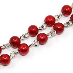 Красный Стекла ручной работы из бисера жемчужные ожерелья цепи для / браслеты делает, с железным штифтом, несварные, красные, 39.3 дюйм, около 77 шт / нитка