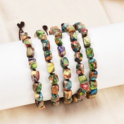 Имперская яшма Браслеты из плетеных бусин из натуральной окрашенной императорской яшмы для мужчин и женщин, красочный, внутренний диаметр: 2 дюйм (5 см) ~ 3-3/8 дюйм (8.55 см)