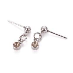 Нержавеющая Сталь Цвет Не тускнеет 201 серьги-гвоздики из нержавеющей стали, с 304 штифтов из нержавеющей стали, для заостренного горного хрусталя, цвет нержавеющей стали, 15 мм, штифты : 0.9 мм, пригодный для стразов 4 мм