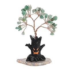 Зеленый Авантюрин Тема хэллоуина натуральный зеленый авантюрин чипсы украшения дерево жизни, пень из смолы с агатовой основой и медной проволокой, энергетический камень фэн-шуй, подарок для домашнего офиса, рабочего стола, 75~79x38~52x110 мм