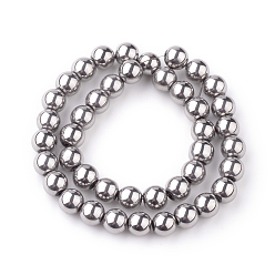 Silver Plated Round Glass Strands, Electroplate, Silver Plated, bead: 8mm in diameter, hole: 1mm. about 14 inch/strand, about 42pcs/strand