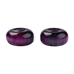 Purple Resin European Beads, Large Hole Bead, Imitation Gemstone, Flat Round, Purple, 14x6.5mm, Hole: 4.6~4.8mm