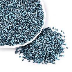 Steel Blue Picasso Glass Seed Beads, Round Hole, Rondelle, Steel Blue, 2~2.5x1.5~2mm, Hole: 0.7~0.8mm, about 36000pcs/pound