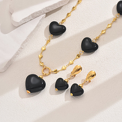 Настоящее золото 18K Винтажные шикарные комплекты из сплава и смолы в форме сердца для женщин, реальный 18 k позолоченный, ожерелья: 40.94 дюйм (104 см)