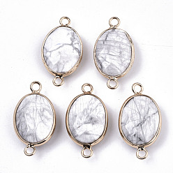 Говлит Соединители из натурального говлита, с легкими золотыми тонами латуни, овальные, граненые, 27.5x14.5x6 мм, отверстие : 2 мм