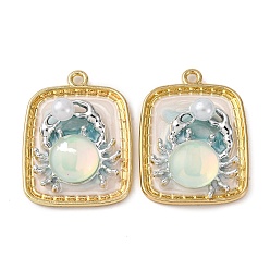 Краб Подвески из эмалевого сплава легкого золота, с имитацией жемчуга ABS и стеклом, прямоугольник амулеты, стойки покрытие, краб, 30x22x6 мм, отверстие : 1.8 мм