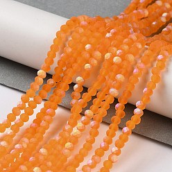 Dark Orange Imitation Jade Glass Beads Strands, Half AB Color Plated, Faceted, Frosted, Rondelle, Dark Orange, 3x2mm, Hole: 0.7mm, about 155pcs/strand, 15.75''(40cm)