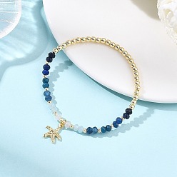 Малайский Нефрит Браслеты с подвесками в виде морских звезд из латуни, Браслеты из окрашенного натурального малазийского нефрита и гальванически покрытых немагнитных синтетических гематитовых бусин, эластичные, для женщин., внутренний диаметр: 2.20 дюйм (5.6 см)