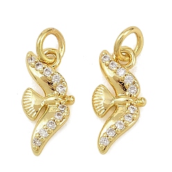 Swallow Латунные микропаве прозрачные кубические циркониевые подвески, реальный 18 k позолоченный, глотать, 12.5x6x2.5 мм, отверстие : 2.5 мм
