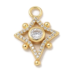 Настоящее золото 18K Покрытие стойки латунь микропаве прозрачные подвески из кубического циркония, долговечный, без свинца и без кадмия, звезды прелести, реальный 18 k позолоченный, 24x17x3.5 мм, отверстие : 3.2 мм
