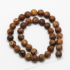 Tibetan Agate Tibetan Buddhism Jewelry Findings Tibetan Style 3-Eye dZi Beads, Natural Tibetan Agate Round Beads, 8mm, Hole: 1mm, about 48pcs/strand, 15.74 inch