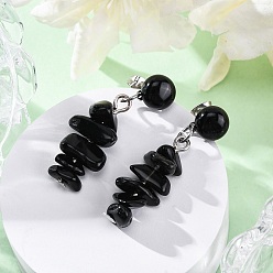 Обсидиан Серьги-гвоздики из натурального обсидиана, с 304 фурнитурой для сережек-гвоздиков из нержавеющей стали для женщин, плоский круглый с чипом, 36~37x8~10 мм