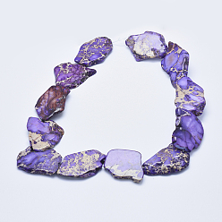 Medium Purple Natural Imperial Jasper Beads Strand, Dyed, Nuggets, Medium Purple, 20~62x15~50x4~7mm, Hole: 1~1.5mm, 7~11pcs/strand, 15.35 inch~16.14 inch(39~41cm)