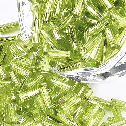 Зелено-Желтый FGB класс А витой стеклянный бисер, серебряная линия, зеленый желтый, 6.5~8x2 мм, отверстие : 0.8 мм, около 10000 шт / упаковка, 450 г / мешок