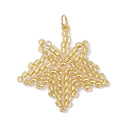 Светлый Золото-желтый Стеклянные подвески из бисера, с 304 кольцами из нержавеющей стали, лист, светлый золотарник желтый, 24.5x25x2 мм, отверстие : 3 мм