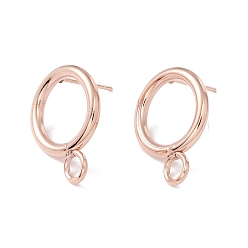 Розовый Позолоченный 304 Выводы серьги из нержавеющей стали шпилька, с 316 штифтами из хирургической нержавеющей стали и горизонтальными петлями, кольцо, Настоящее розовое золото покрыто, 18x14 мм, отверстие : 3.2 мм, штифты : 0.7 мм