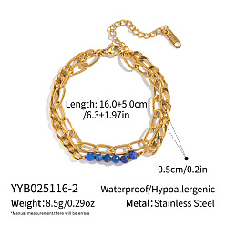 Ляпис-Лазурь 304 двухслойные браслеты из нержавеющей стали со скрепками и цепочками Фигаро, украшения из натурального лазурита для женщин, 6-1/4 дюйм (16 см)