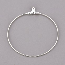 Silver 304 Stainless Steel Pendants, Hoop Earring Findings, Ring, Silver, 44x40x1.5mm, 21 Gauge, Hole: 1mm, Inner Size: 38x39mm, Pin: 0.7mm