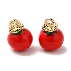 Настоящее золото 18K Латунь эмаль прелести, без кадмия, без никеля и без свинца, очарование хурмы, реальный 18 k позолоченный, 12x9x9 мм, отверстие : 2 мм