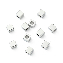 Platino Real Plateado Cuentas de latón shegrace, sin cadmio y níque y plomo, cubo, Platino verdadero plateado, 4x4x4 mm, agujero: 2 mm