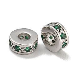 Темно-Зеленый Стойки обшивки латунь микро проложить кубического циркония бусы, без свинца и без кадмия, долговечный, платина, круглые, темно-зеленый, 7.5x3 мм, отверстие : 3.5 мм