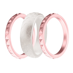 Розовый 3шт. наборные силиконовые кольца для пальцев с камнями по знаку зодиака, обручальное кольцо с рыбьей чешуей и ромбовидным узором для женщин, туманная роза, размер США 7 (17.3 мм)