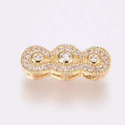 Golden Brass Micro Pave Cubic Zirconia Pendants, Multi-strand Links, Golden, 18x8.5x4mm, Hole: 1x2~3mm