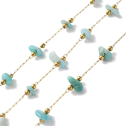 Flower Amazonite 304 цепи из нержавеющей стали ссылка, пайки, с натуральным цветком амазонитом, с катушкой, ионное покрытие (ip), реальный 18 k позолоченный, 3~5.5x3~11.5x1~3.5 мм, около 32.81 футов (10 м) / рулон
