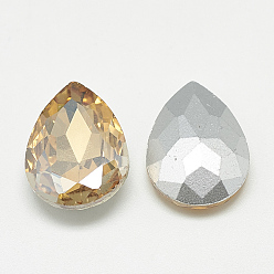 Light Colorado Topaz Pointed Back Glass Rhinestone Cabochons, Back Plated, Faceted, teardrop, Light Colorado Topaz, 18x13x5mm