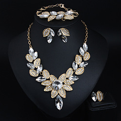 Прозрачный Комплекты украшений из листового сплава из стекла для женщин, включая ожерелья и браслеты и серьги и перстень, прозрачные, 430 мм