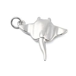 Платина Латунные подвески, амулеты манта скат, стойки покрытие, без свинца и без кадмия, долговечный, с целью перехода в кольце, платина, 20.5x21.5x4.5 мм, отверстие : 3.4 мм