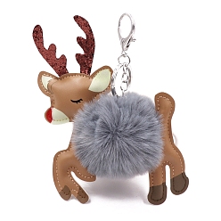 Серый Брелок пом пом мяч, подвесное украшение для рюкзака из искусственной кожи, олень, серые, 11.5x15 см