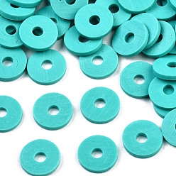 Dark Turquoise Eco-Friendly Handmade Polymer Clay Beads, Disc/Flat Round, Heishi Beads, Dark Turquoise, 6x1mm, Hole: 2mm, about 23500pcs/1000g