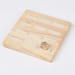 PeachPuff Wood Ring Displays, with Faux Suede, 12 Compartments, Square, PeachPuff, 15x15x1.8cm