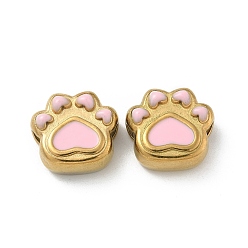 Бледно-Розовый Ионное покрытие (ip) 304 шарики из нержавеющей стали, с эмалью, реальный 18 k позолоченный, печать кошачьей лапы, розовый жемчуг, 14x15x7 мм, отверстие : 3 мм