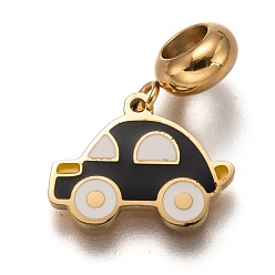 Золотой 304 подвесные европейские подвески из нержавеющей стали, Подвески с большими отверстиями, с эмалью, автомобиль, золотые, 22 мм, отверстие : 4.5 мм, Кулон : 12.5x16x1.5 мм